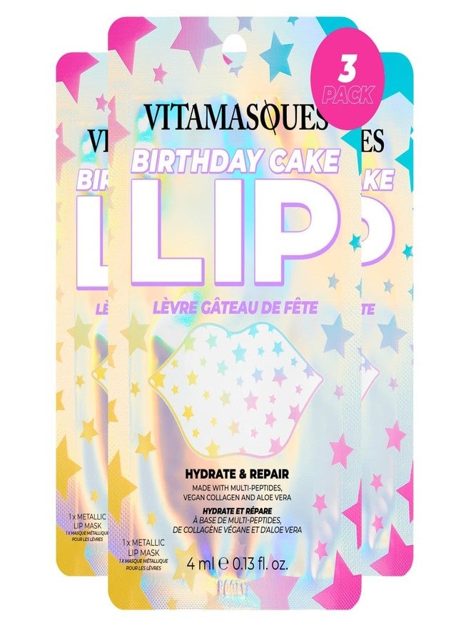 Vitamasques Lip Mask, 3-Pack -Birthday Cake Collagen Lip Mask Sheets, Repair for Dry & Chapped Lips - Nourishing & Hydrating - Vegan & Cruelty-Free Korean Skin Care - Image 1
